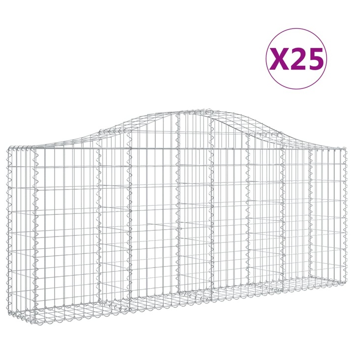 Set cosuri gabion arcuite 25 buc vidaXL, 200x30x80/100 cm, fier galvanizat 17.7 kg 3145425