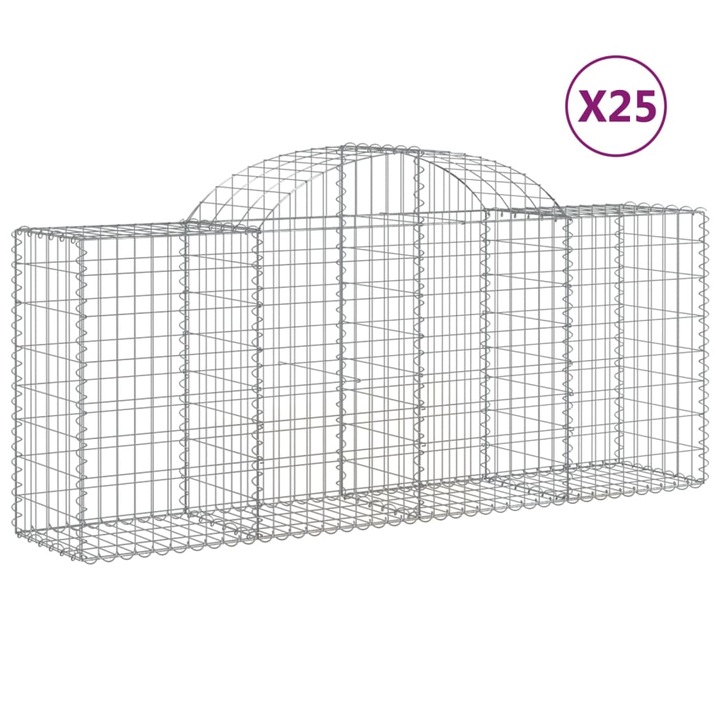 Set cosuri gabion arcuite 25 buc vidaXL, 200x50x80/100 cm, fier galvanizat 20.9 kg 3146315