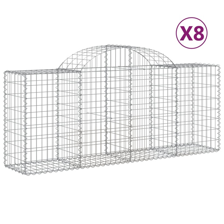 Set cosuri gabion arcuite 8 buc vidaXL, 200x50x80/100 cm, fier galvanizat 20.9 kg 3146305