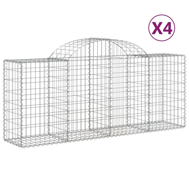 Set cosuri gabion arcuite 4 buc vidaXL, 200x50x80/100 cm, fier galvanizat 20.9 kg 3146301
