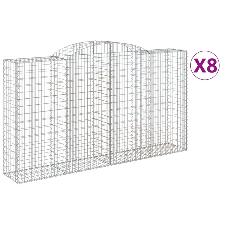 Set cosuri gabion arcuite 8 buc vidaXL, 300x50x160/180 cm, fier galvanizat 51.55 kg 3146761