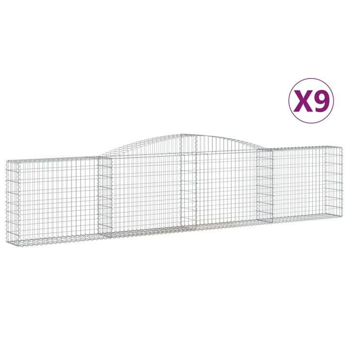 Set cosuri gabion arcuite 9 buc vidaXL, 400x30x80/100 cm, fier galvanizat 32.95 kg 3146860