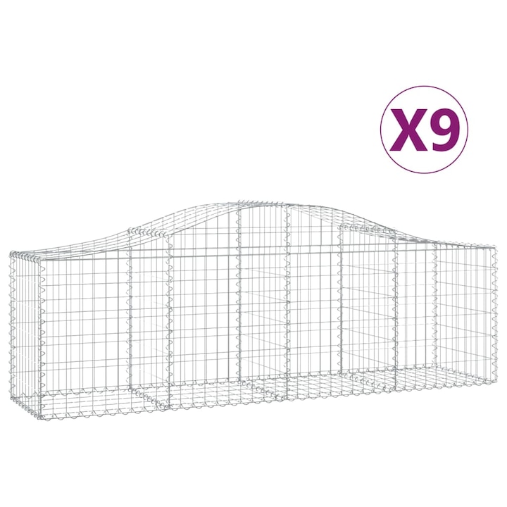 Set cosuri gabion arcuite 9 buc vidaXL, 200x50x60/80 cm, fier galvanizat 18.35 kg 3145605