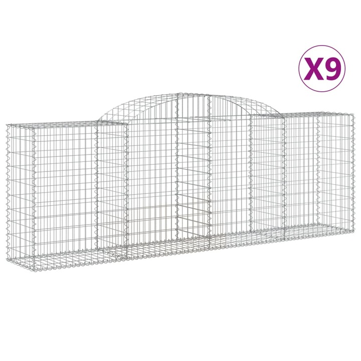 Set cosuri gabion arcuite 9 buc vidaXL, 300x50x100/120 cm, fier galvanizat 36.1 kg 3146708