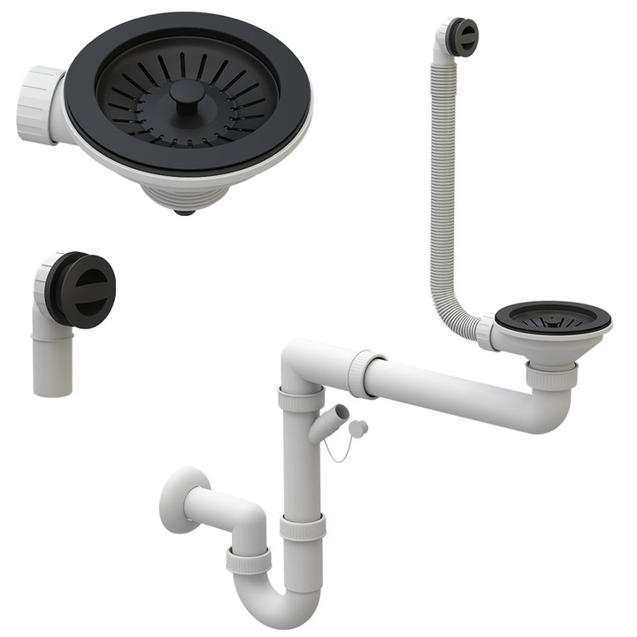 Сифон, От пластмаса, Бяло/Черно