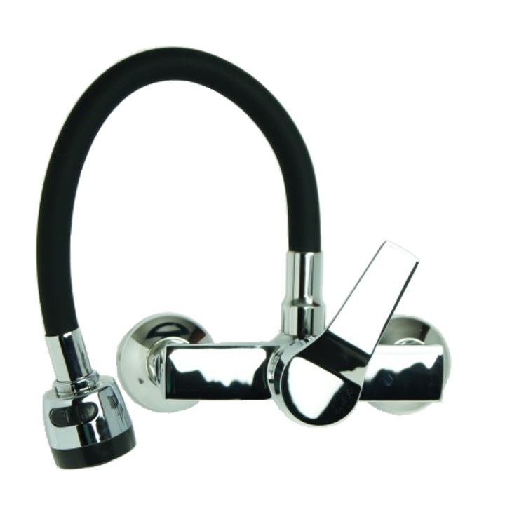 Смесител за кухня, Гранит/Метал, Сребрист/Черен