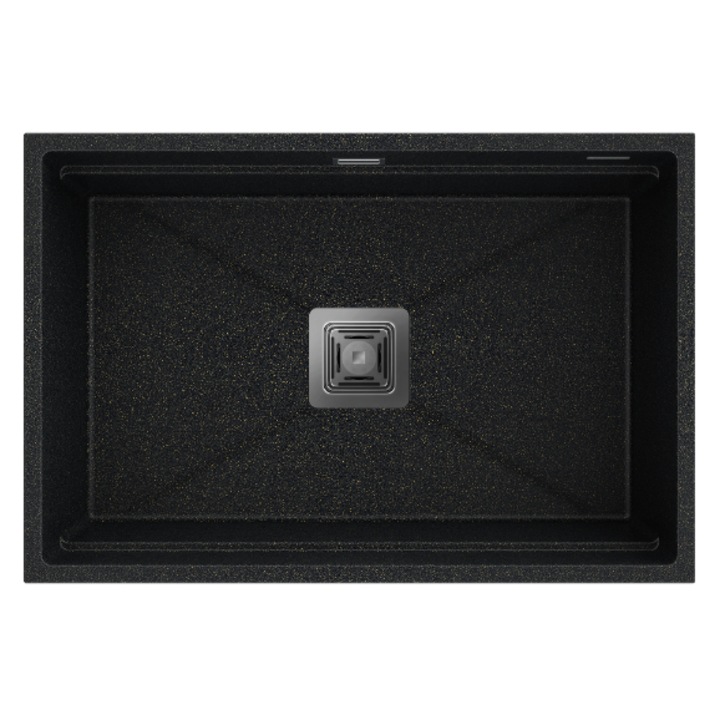 Pachet chiuveta bucatarie Epir 70, Granitan, Compozit granit, 700x500 mm, Adancime 210 mm, Undermount, Negru cu pete albe