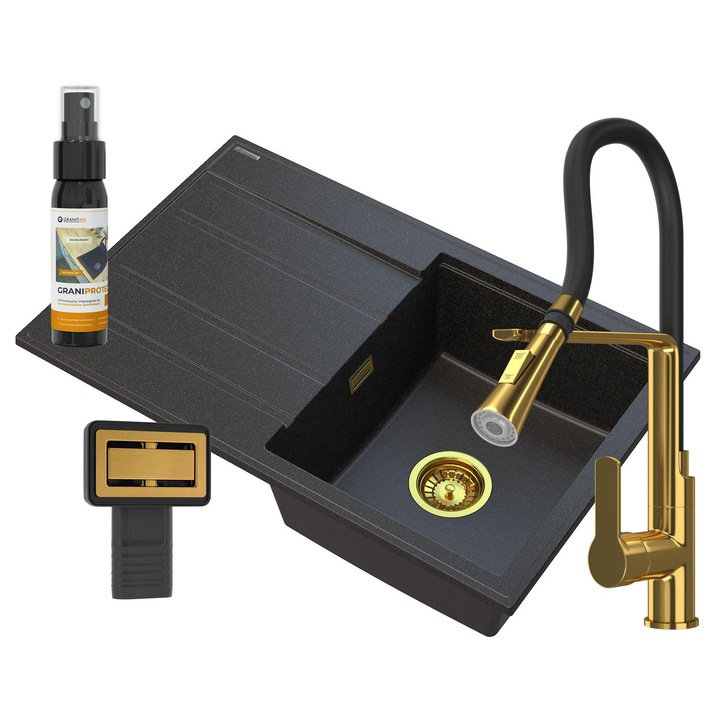 Set chiuveta bucatarie, GRANITAN, Granit, 785 x 500mm, Negru