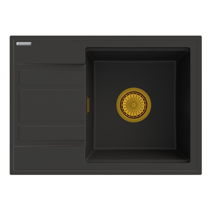 Set chiuveta bucatarie, Granitan, Granit, 580 x 420mm, Alb/Argintiu