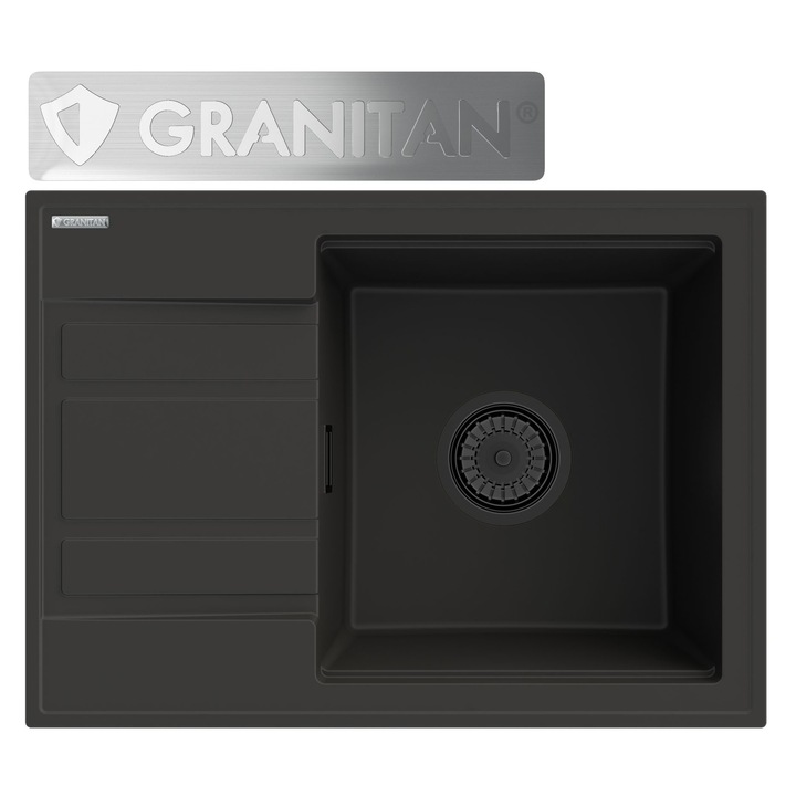 Мивка със сифон, От гранит, Черна