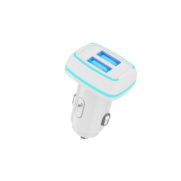 Incarcator auto, SkyDolphin, SZ18, 2USB, 3.4A, 15W, Alb