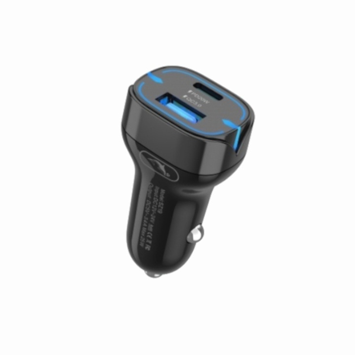 Incarcator auto, SkyDolphin, 20W, Negru