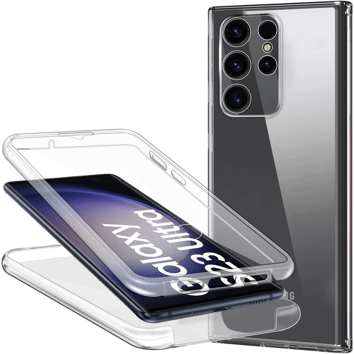 Силиконов калъф, Forcell за Samsung Galaxy S23 Ultra, Full Face 360 Кейс, Прозрачен
