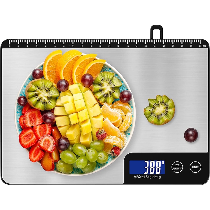 Кухненска везна Atron NutriMeasure, 13 кг, Функция тара, Функция за премерване на течности, LCD дисплей
