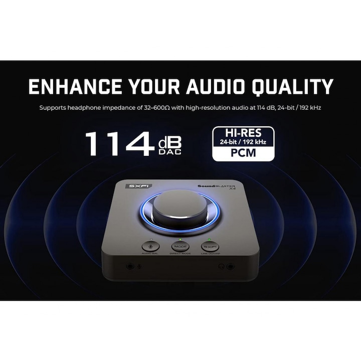 Placa de sunet externa Creative Sound Blaster X4, USB-C, DAC, Super X-FI, TOSLINK