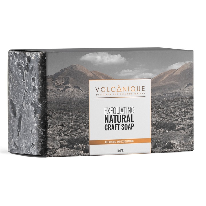 Sapun exfoliant natural Volcanique, cu cenusa vulcanica din insula La Palma, Insulele Canare, lucrat manual, 100 g