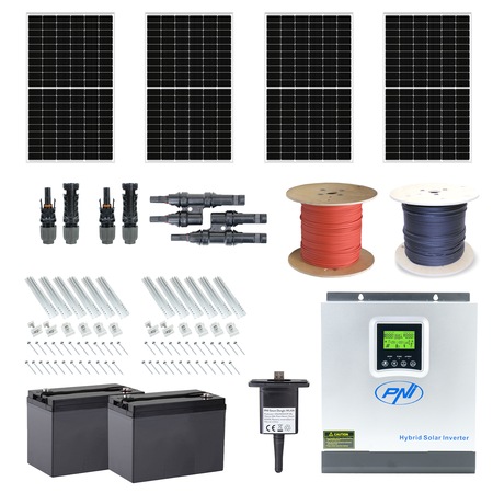 Kit fotovoltaic cu 4 panouri 370W monocristalin, 120 celule, 11A, include conectori, cablu solar, accesorii de montaj, invertor solar si Dongle WLAN