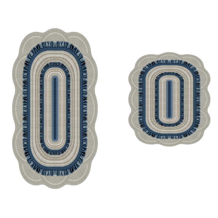 Set Covorase de baie 2 bucati Asi Home 510602, Gri, Albastru, 50 x 60 cm, 60 x 100 cm