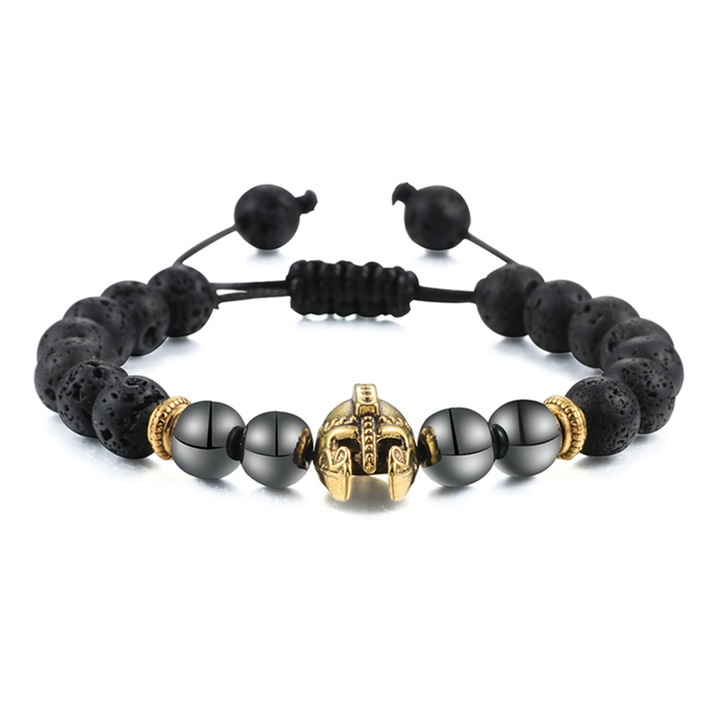 Bratara barbati, reglabila, pandantiv casca razboinic spartan, M2, aurie, EFAYN