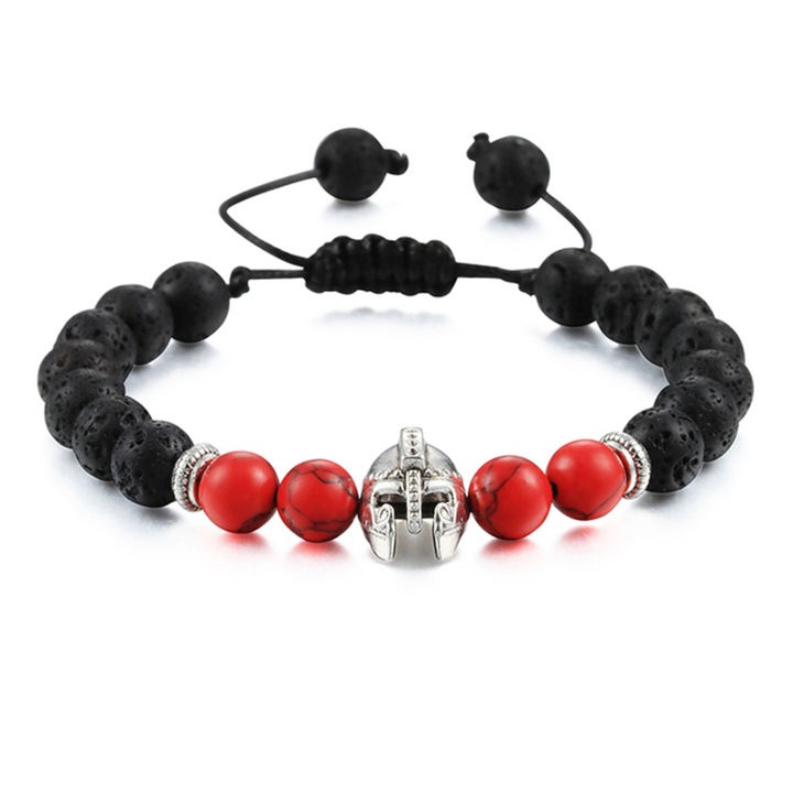 Bratara barbati, reglabila, pandantiv casca razboinic spartan, M3, argintie, EFAYN