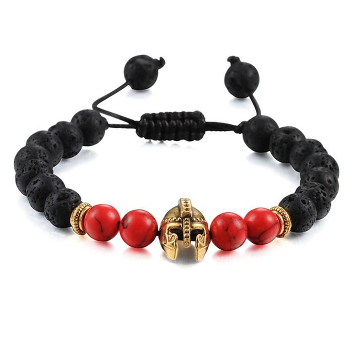 Bratara barbati, reglabila, pandantiv casca razboinic spartan, M3, aurie, EFAYN