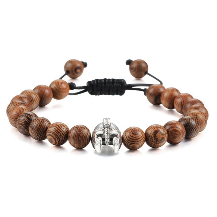 Férfi karkötő, állítható, Spartan Warrior sisak medál, M5, ezüst, EFAYN