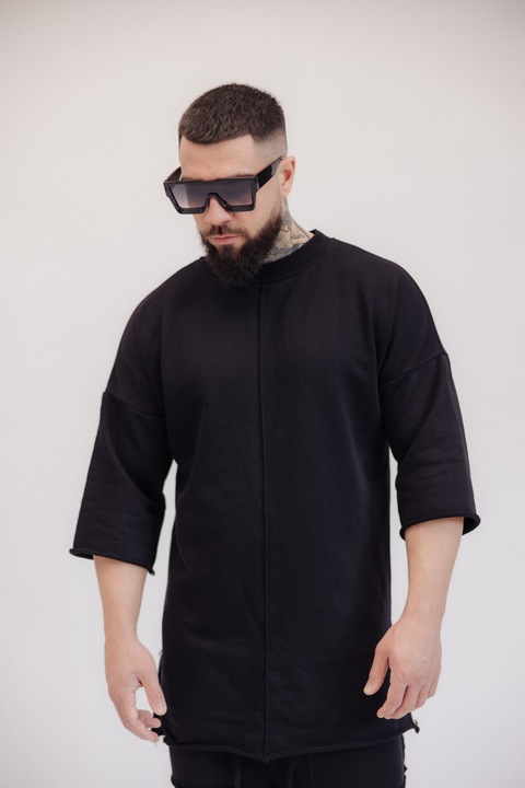 Tricou Barbati The Real Clothes, Vertical, Oversized, Bumbac, Negru, Negru