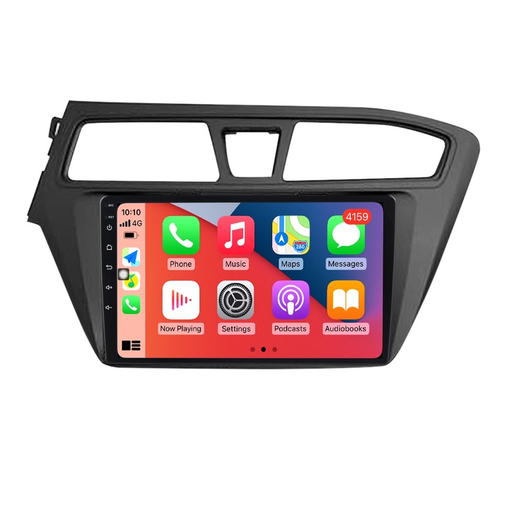 Hyundai i20 navigáció 2015-2017 között, NAVIGPS, 4 GB RAM és 64 GB ROM, 9 hüvelykes QLED képernyő, Android 12, Octacore processzor, 4G sim slot, DSP hang, vezeték nélküli Carplay és Android Auto, hátrameneti kamera