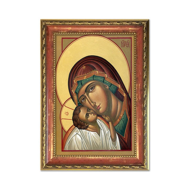 Tablou Decorativ cu Rama tip Icoana Maica Domnului si Iisus Hristos, 22 x 32 cm