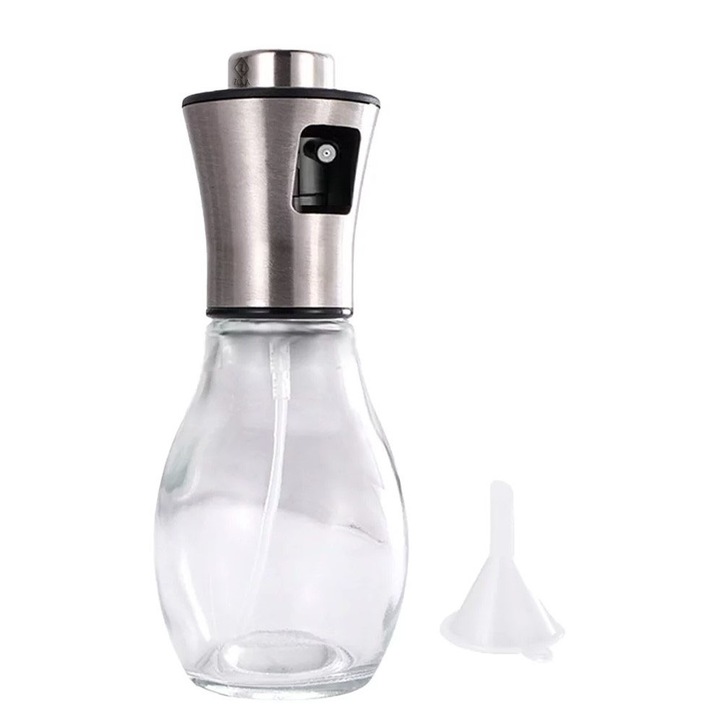 Pulverizator spray pentru ulei/otet, Zola®, din sticla, argintiu, 26.5 cm, capacitate 200 ml