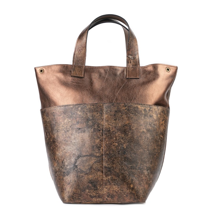 Geanta dama, Little Shopper, piele naturala texturata, Koja Concept, bronz auriu