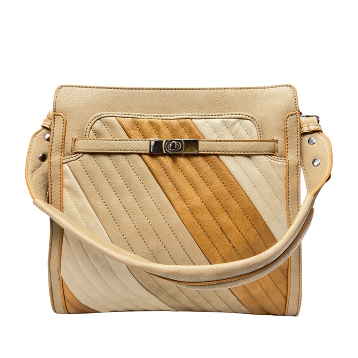 Ökológiai bőr táska csíkos, bézs, 29x27x12 cm