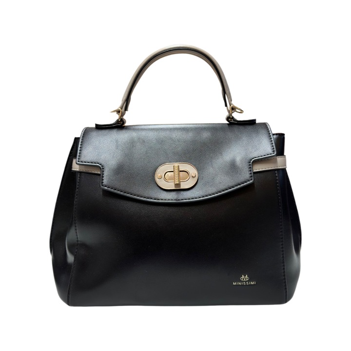 Ökológiai bőr táska, füllel, fekete, 33x23x12 cm