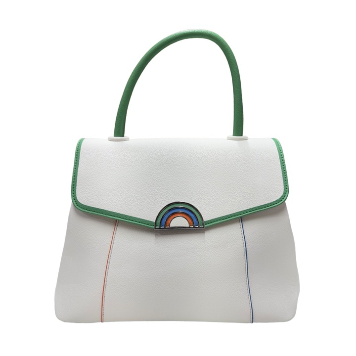 Táska füllel, ökológiai bőr, fehér zölddel, 31x22x12 cm