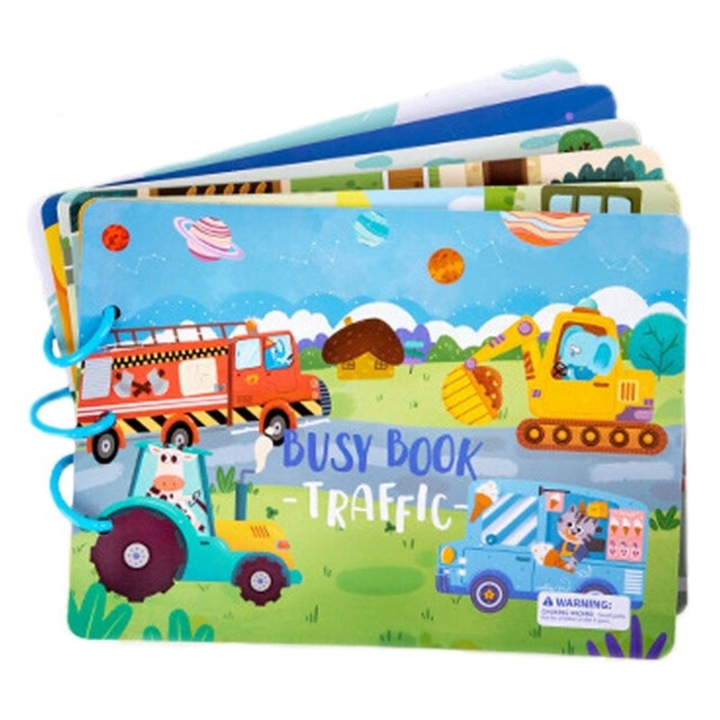 Carte educativa cu stickere, Busy Book, model cu Vehicule, 10 pagini