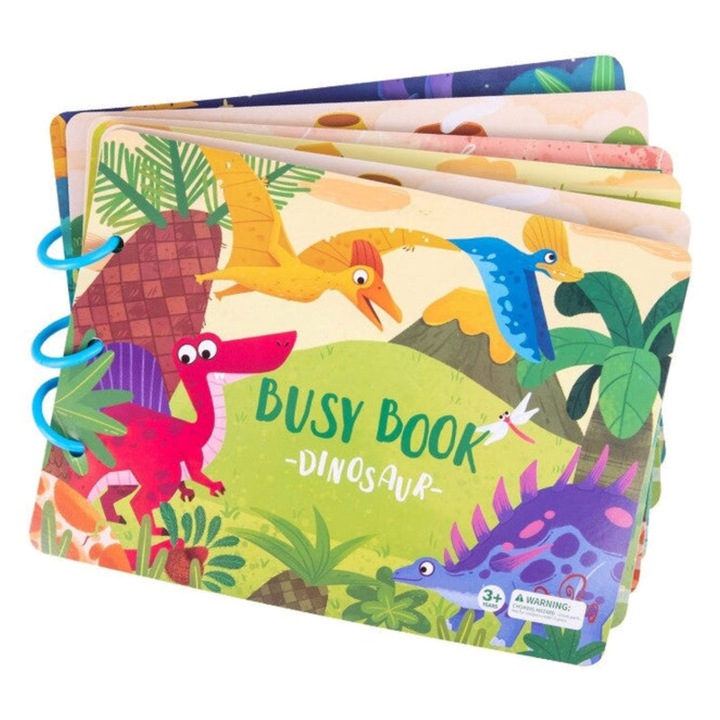 Carte educativa cu stickere, Busy Book, model cu Dinozauri, 10 pagini