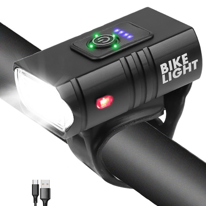 Far bicicleta profesional, 6 moduri luminare, rezistent la apa, 1200mAh, incarcare USB, OUYLAF, Negru