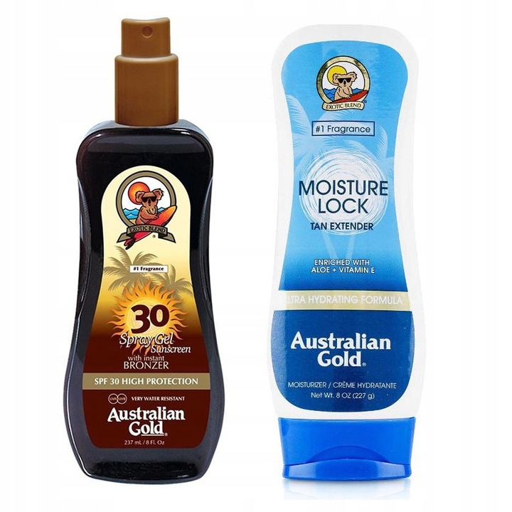 Set lotiuni pentru si dupa plaja, Australian Gold, SPF 30 +, 237 ml
