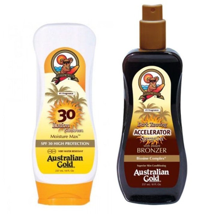 Set protectie solara si accelerator bronzare, Australian Gold, SPF 30, 237 ml