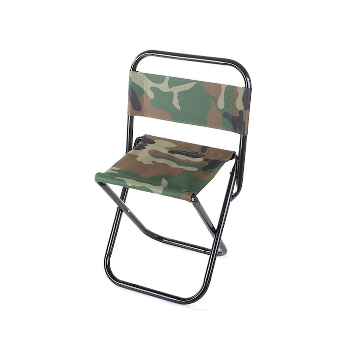 Сгъваем стол за къмпинг, градина, риболов, Verk Group, камуфлажен модел, 31x24x50 см