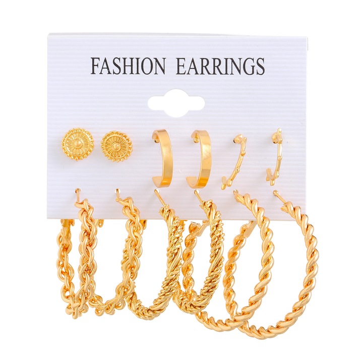 Set cercei dama, Pili-Paradise, Aliaj metalic, Auriu