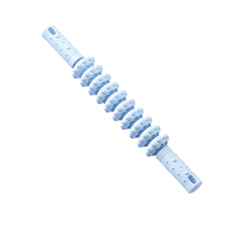 Roller masaj stick, flexibil, cu 10 role mobile, anticelulitic, relaxare, detensionare, automasaj, albastru