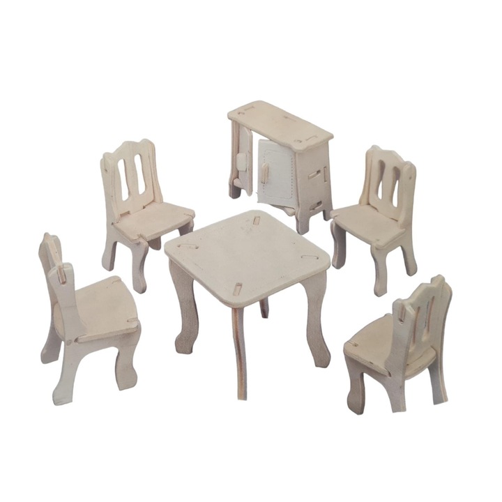 3D puzzle típusú asztal székekkel, fa, 43 db