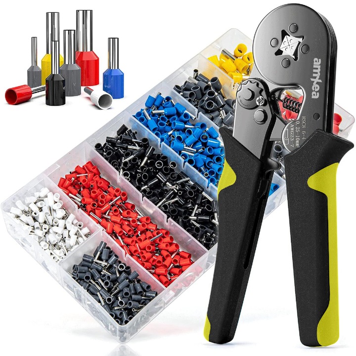 Set cleste pentru sertizare amXea HSC8 6-4A Negru-Galben, cu patru falci pt 0.25 - 10 mm², 1200 bucati terminale conductori