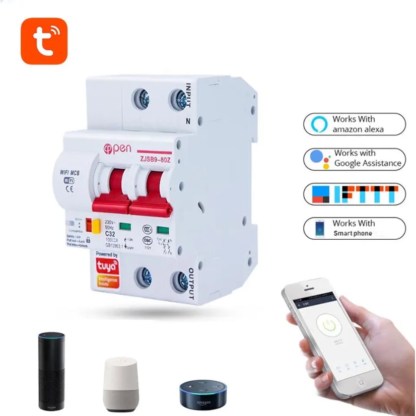 Siguranta Automata Inteligenta, 32A, WiFi, Tuya/Smartlife, 2 poli, 1P+N ...