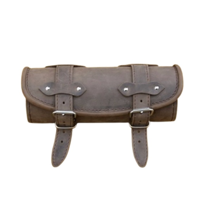 Villatáska/Görgős táska/Motorkerékpár hordó, barna, natúr bőr, Yamaha/Honda/Kawasaki/Suzuki, 28x10x10 cm