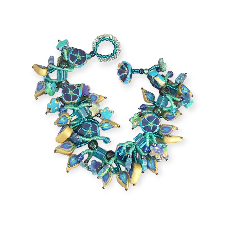 Bratara handmade, albastru, din lut polimeric, 18 cm