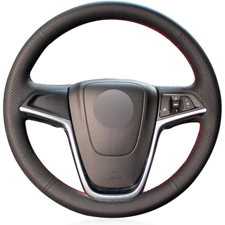 Husa volan piele dedicata Opel Astra J, cusuta manual, culoare cusatura negru