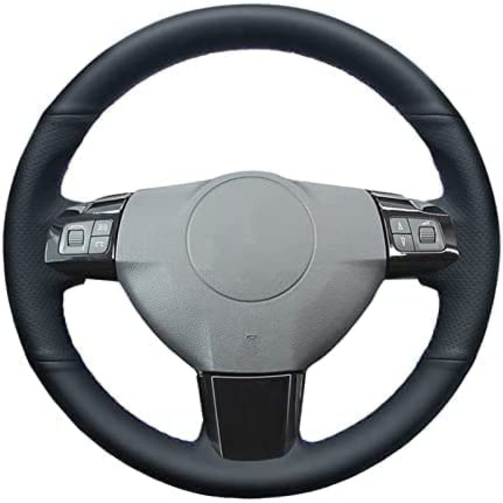 Husa volan piele dedicata Opel Astra H, cusuta manual, culoare cusatura negru