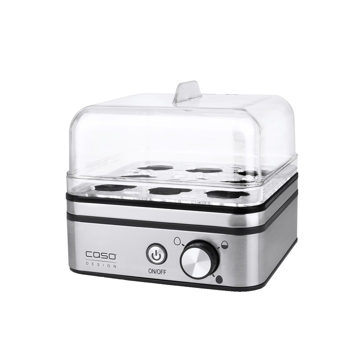 Tojásbojler Caso Germany, E9, kapacitás 8 tojás, 3 főzési program, időzítő, világító be/ki forgókapcsoló, végjelző, BPA-mentes, kompakt kivitel, tartozékokkal, rozsdamentes acél